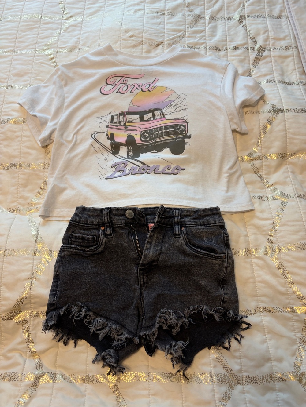 Blank NYC White Kids Tee with Pink and Purple Ford Bronco Graphic